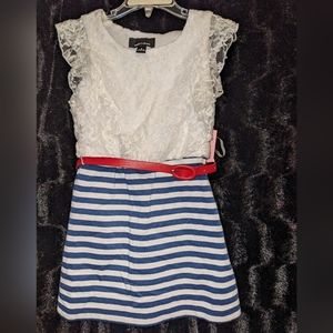 Amy's Closet Girls Lacy and Blue Striped Dress with Red Belt- 5